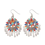 Women's Multicolour Oxidized Silver Plated Afgani Dangler Hook Earrings - Front View by Nari Haat, Indian ethnic wear...