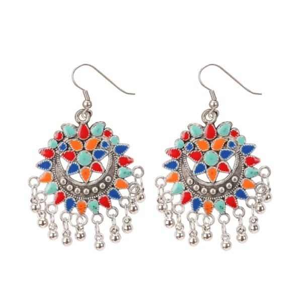 Women's Multicolour Oxidized Silver Plated Afgani Dangler Hook Earrings - Front View by Nari Haat, Indian ethnic wear...