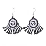 Women's Black Alloy Thread Dangler Hook Earrings - Front View by Nari Haat, Indian ethnic wear, women clothing, desig...