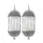 Women's Silver Plated Hook Dangle Drop Earrings - Silver - Front View by Nari Haat, Indian ethnic wear, women clothin...