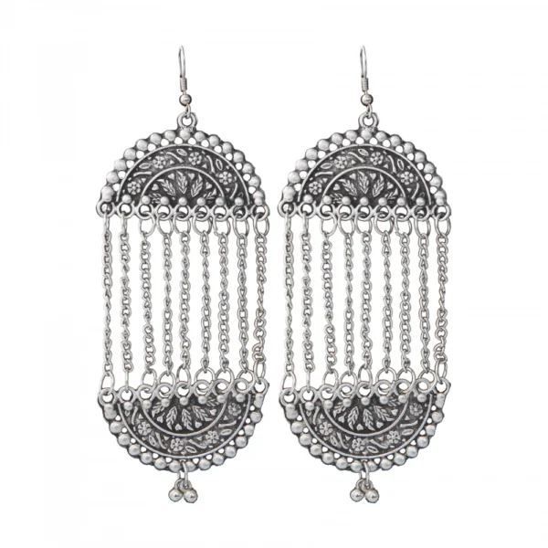 Women's Silver Plated Hook Dangle Drop Earrings - Silver - Front View by Nari Haat, Indian ethnic wear, women clothin...