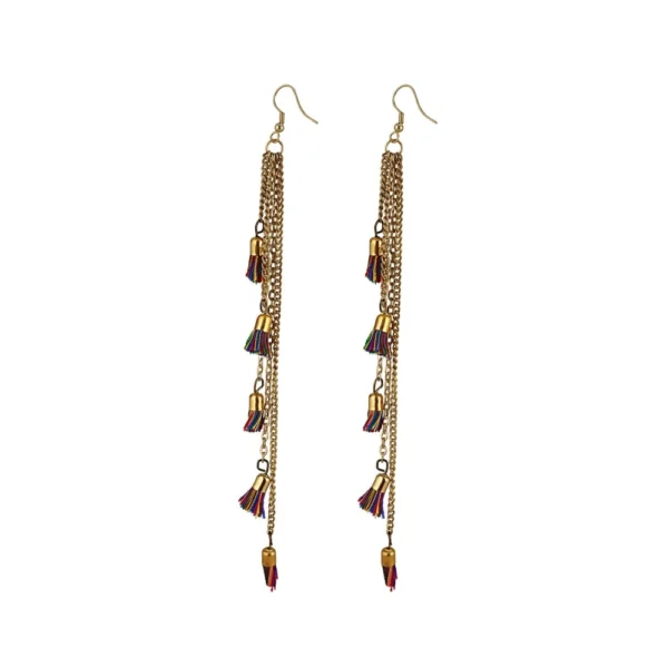 Elegant Multi-Color Beaded Tassel Dangler Earrings for Women - Alloy Hook - Front View by Nari Haat, Indian ethnic we...