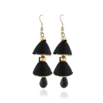 Elegant Black Alloy & Beaded Hook Dangler Earrings for Women - Front View by Nari Haat, Indian ethnic wear, women clo...