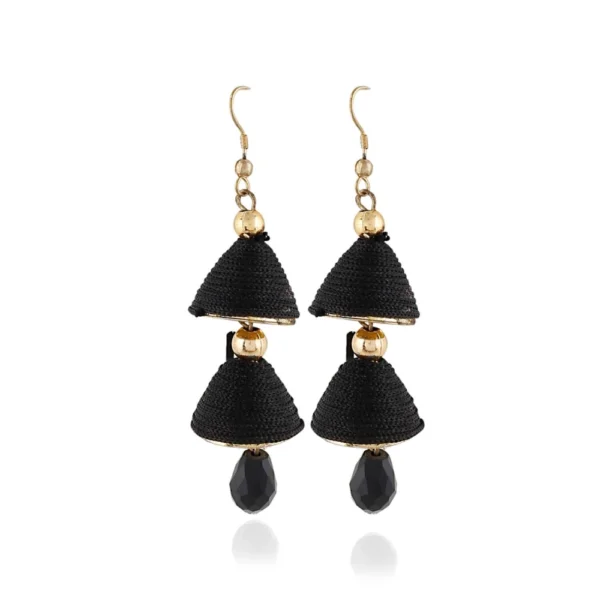 Elegant Black Alloy & Beaded Hook Dangler Earrings for Women - Front View by Nari Haat, Indian ethnic wear, women clo...
