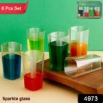 Unbreakable Transparent Square Design Wine Tumbler Plastic Glass 300 ML 6 Pc - With Dupatta by Nari Haat, Indian ethn...