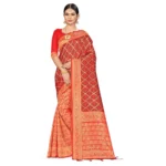 Red and Black Banarasi Silk Saree for Women