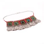 Oxidised Silver Plated Meena Work Choker Necklace