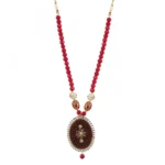 Stylish Maroon Golde Plated Traditional Kundan Necklace Set with Earrings - Image 3