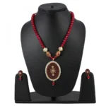 Stylish Maroon Golde Plated Traditional Kundan Necklace Set with Earrings - Image 4
