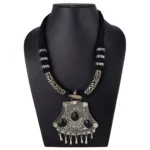 High Finished Black Beads and Oxidized Silver Pendant Designer Necklace - Image 2