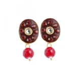 Stylish Maroon Golde Plated Traditional Kundan Necklace Set with Earrings - Image 2