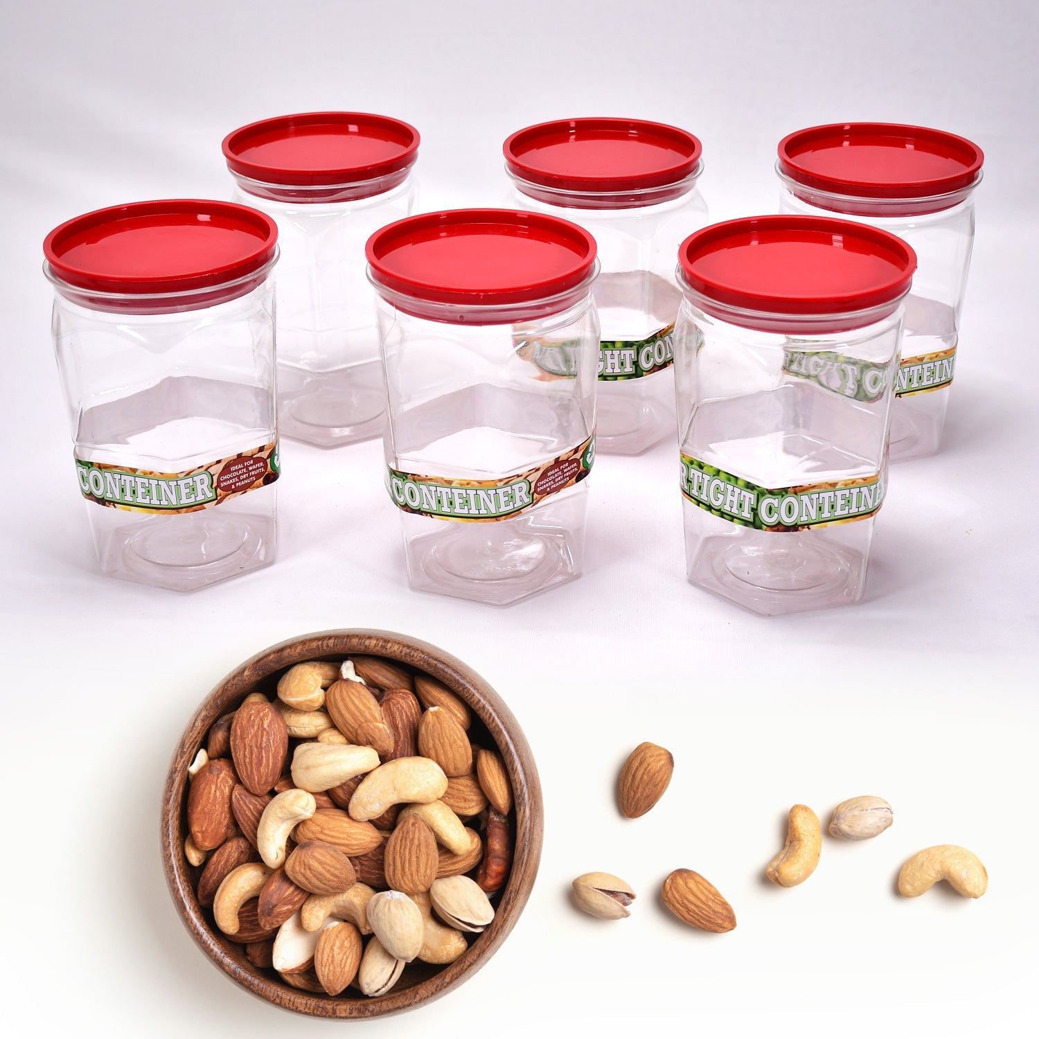 Set of 6 airtight kitchen storage containers for food