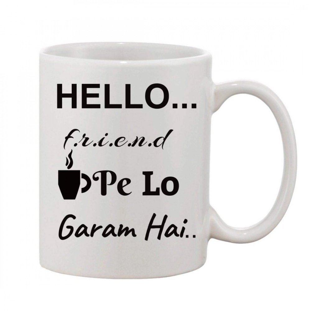 Elegant Printed White Ceramic Coffee Mug 11oz