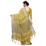 Generic Women's Linen Saree with Blouse (Mustard,5-6 mtrs) - Image 2