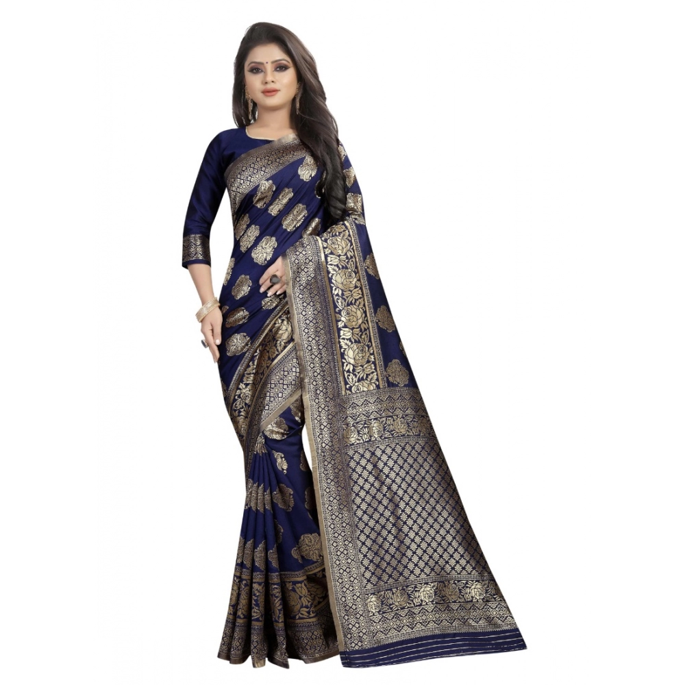 50146787581_bc8dae95d2_o_d-1000x1000-1.webp Generic Women's Kota Banarasi Silk Saree with Blouse (NavyBlue,5-6 mtrs) - Image 1
