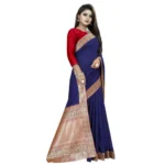Generic Women's Vichitra Silk Saree with Blouse (Blue,5-6 mtrs) - Image 3