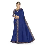 Navy Blue Silk Blend Saree with Brocade Weaving