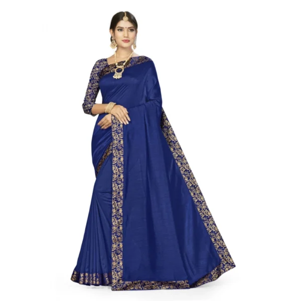 Navy Blue Silk Blend Saree with Brocade Weaving