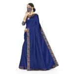 Generic Women's Silk Blend Saree (Neavy blue, 5-6mtrs) - Image 3