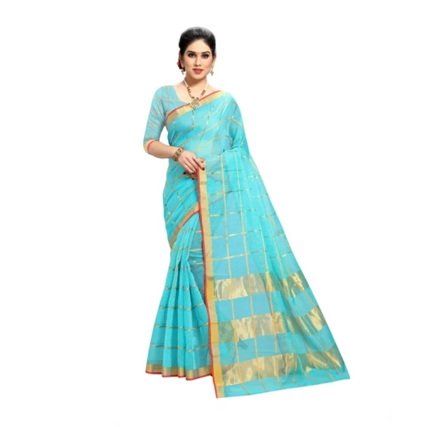 Sky Blue Kota Doria Cotton Saree with Blouse