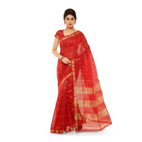 Red Kota Doria Cotton Saree with Blouse