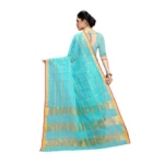 Generic Women's Kota Doria Cotton Saree With Blouse (Sky Blue,6-3 Mtrs) - Image 4