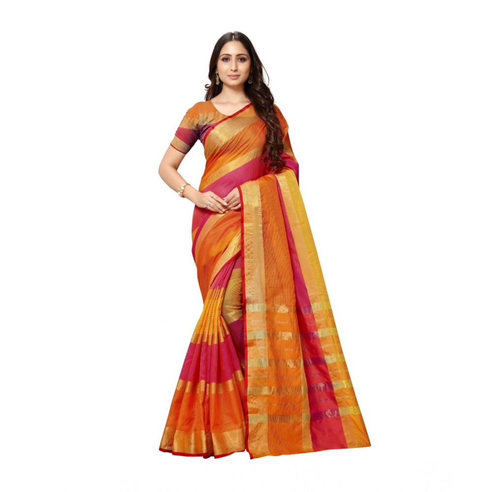 Orange Kota Doria Cotton Saree with Blouse