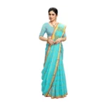 Generic Women's Kota Doria Cotton Saree With Blouse (Sky Blue,6-3 Mtrs) - Image 5