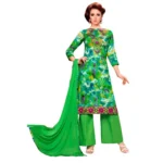 Women's Green & Multi Glaze Cotton Unstitched Salwar Suit with Dupatta