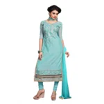 Women's Light Sea Green Chanderi Unstitched Salwar Suit with Dupatta