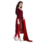 Generic Women's Cotton Unstitched Salwar Suit-Material With Dupatta (Dark Maroon,2.3 Mtrs) - Image 2
