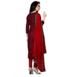 Generic Women's Cotton Unstitched Salwar Suit-Material With Dupatta (Dark Maroon,2.3 Mtrs) - Image 3
