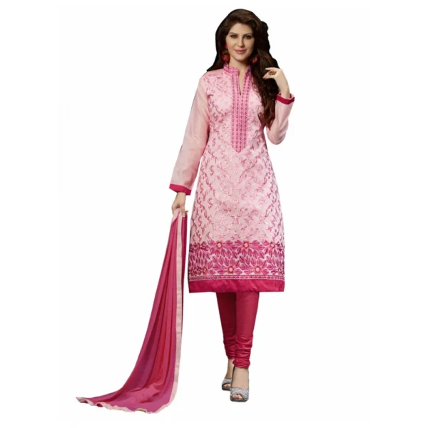 Pink Chanderi Unstitched Salwar Suit Material for Women