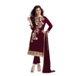 Brown Chanderi Unstitched Salwar Suit Material for Women