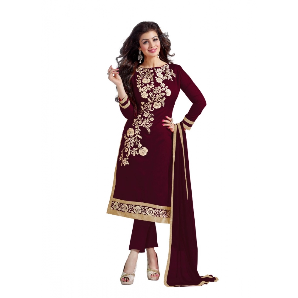 Brown Chanderi Unstitched Salwar Suit Material for Women