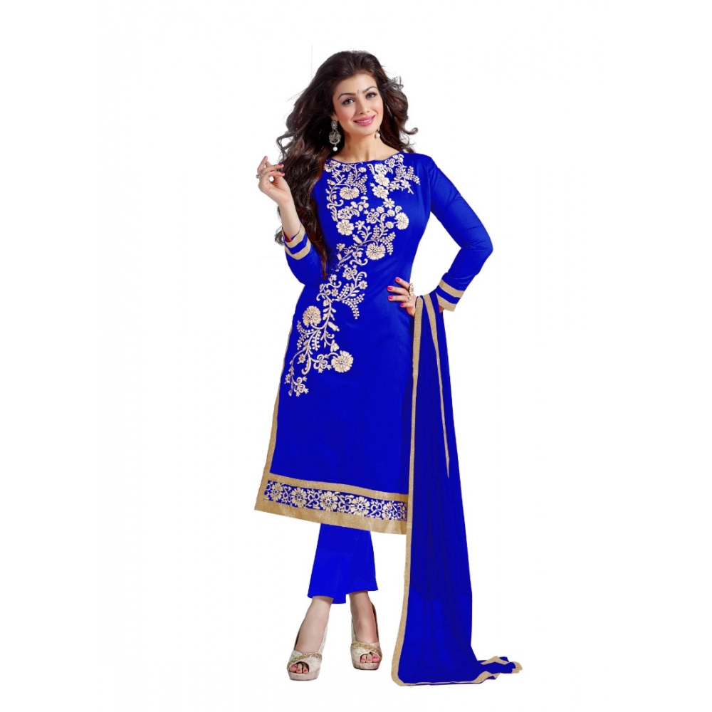 Blue Chanderi Unstitched Salwar Suit Material for Women