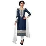 Women's Navy Blue Cotton Unstitched Salwar Suit with Dupatta