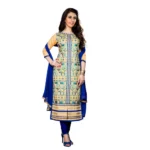 Women's Beige Cotton Unstitched Salwar Suit with Dupatta