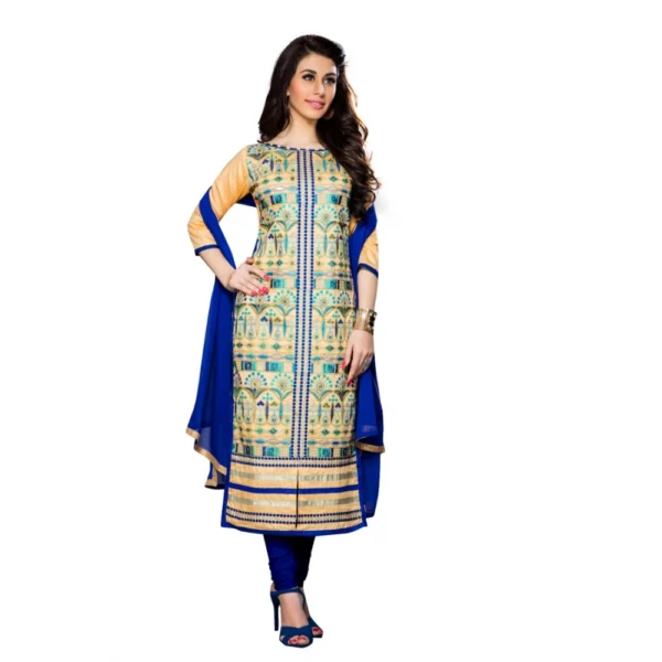 Women's Beige Cotton Unstitched Salwar Suit with Dupatta