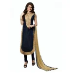 Black Chanderi Unstitched Salwar Suit Material for Women