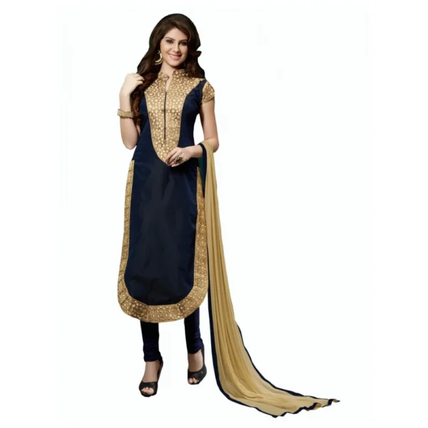 Black Chanderi Unstitched Salwar Suit Material for Women
