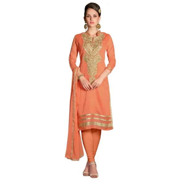 Orange Chanderi Unstitched Salwar Suit Material for Women