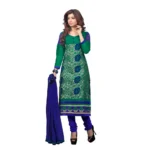 Women's Green Glaze Cotton Unstitched Salwar Suit with Dupatta