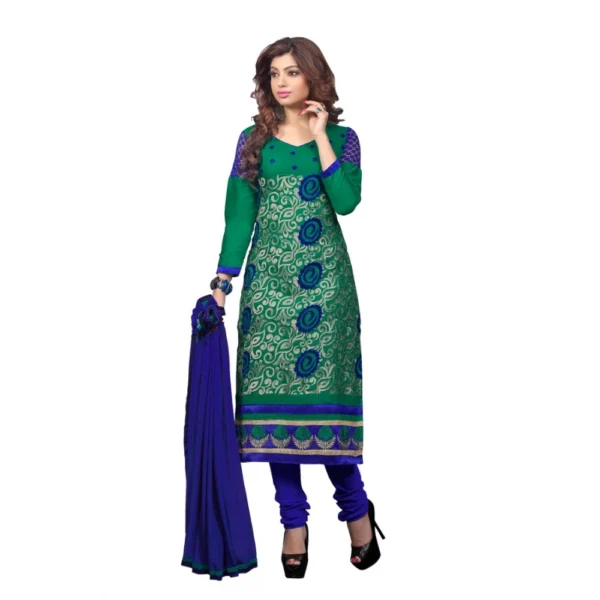 Green Glaze Cotton Unstitched Salwar Suit Material with Dupatta