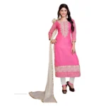 Women's Pink & White Georgette Unstitched Salwar Suit with Dupatta