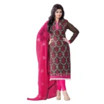 Brown Chanderi Salwar Suit Material with Dupatta for Women
