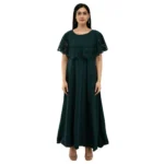 Generic Women's Crepe Solid Sleeveless Full Length Gown(Dark Green)