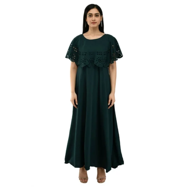 Generic Women's Crepe Solid Sleeveless Full Length Gown(Dark Green)