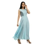 Generic Women's Crepe Solid Sleeveless Full Length Gown(Light Blue) - Image 2