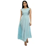 Generic Women's Crepe Solid Sleeveless Full Length Gown(Light Blue) - Image 3